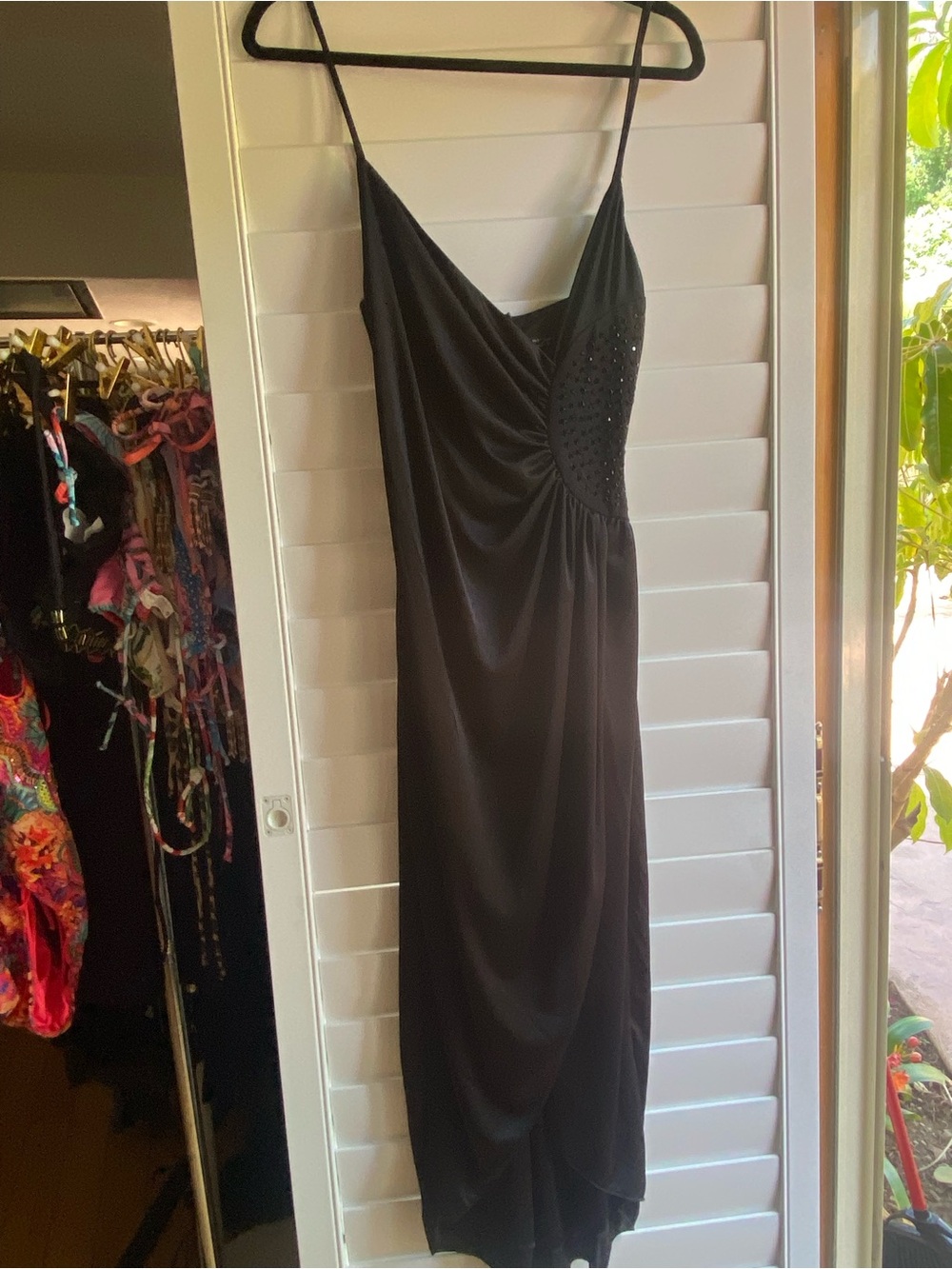Betsey Johnson Black Beaded Draped Slip Dress